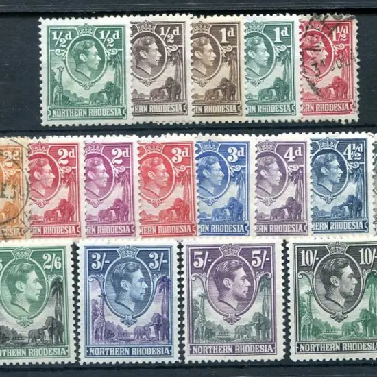 Northern Rhodesia 1938/52 KEVI defins to 20/-. Low ...