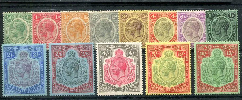 Nyasaland 1921/33 ½d to 10/- KGV with script wmk. ... Image 1++