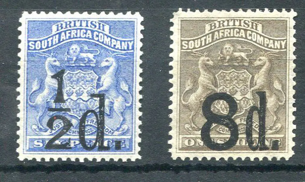Rhodesia 1892 ½d on 6d & 8d on 1/- surcharges. ... Image 1++