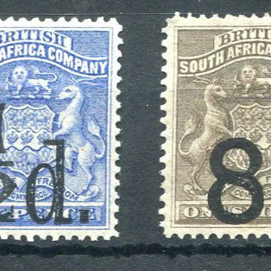 Rhodesia 1892 ½d on 6d & 8d on 1/- surcharges. ...