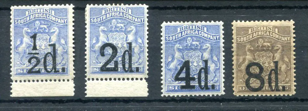 Rhodesia 1892 ½d, 2d, 4d & 8d Large figure ... Image 1++