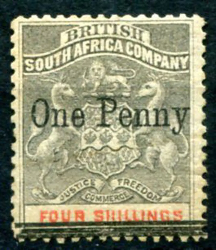Rhodesia 1896 "One Penny" on 4/- Matabele ... Image 1++