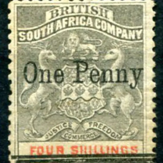 Rhodesia 1896 "One Penny" on 4/- Matabele ...