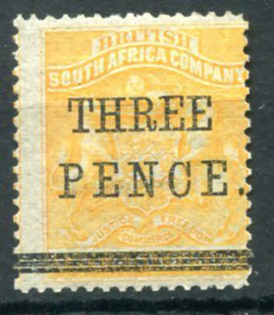 Rhodesia 1896 "THREE PENCE" on 5/- Matabele ... Image 1++