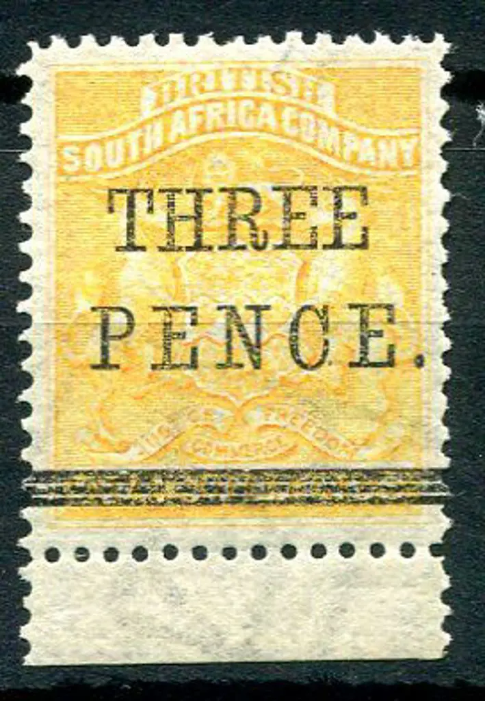 Rhodesia 1896 "THREE PENCE" on 5/- Matabele ... Image 1++