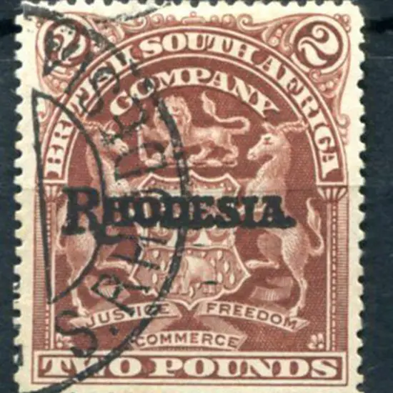 Rhodesia 1909 £2 brown. Fine used. SG 113c, Cat. ...