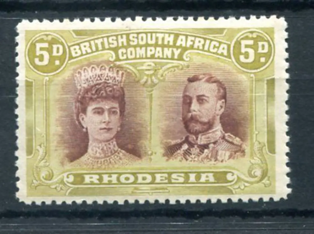 Rhodesia 1910/23 5d lake brown & olive. Fresh MLH. ... Image 1++