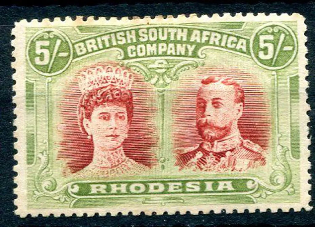 Rhodesia 1910/13 5/- crimson & yellow-green, MLH ... Image 1++