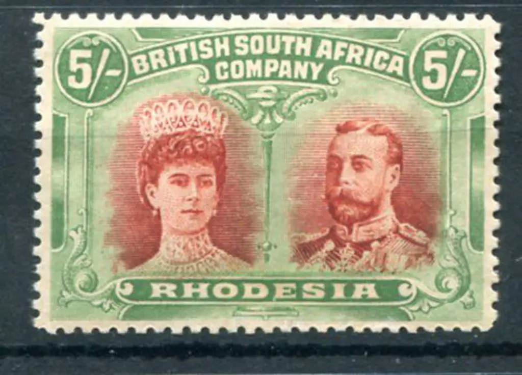 Rhodesia 1910/13 5/- crimson & yellow green, perf ... Image 1++