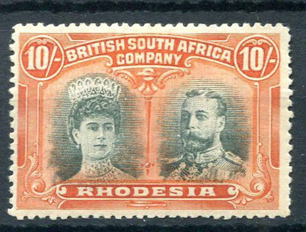 Rhodesia 1910/13 10/- deep myrtle & orange. Fine ... Image 1++