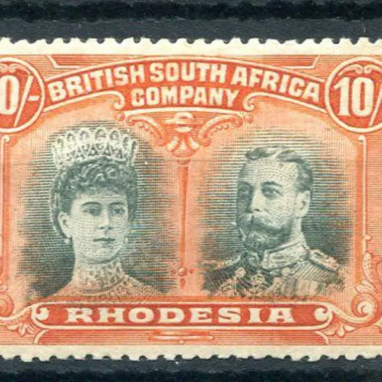 Rhodesia 1910/13 10/- deep myrtle & orange. Fine ...