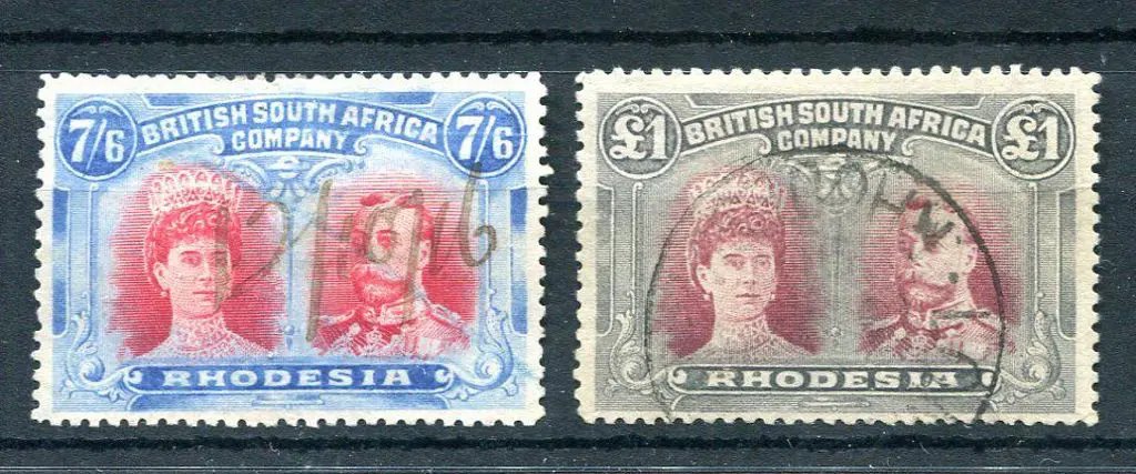 Rhodesia 1910 7/6d carmine & bright blue, perf 14 ... Image 1++
