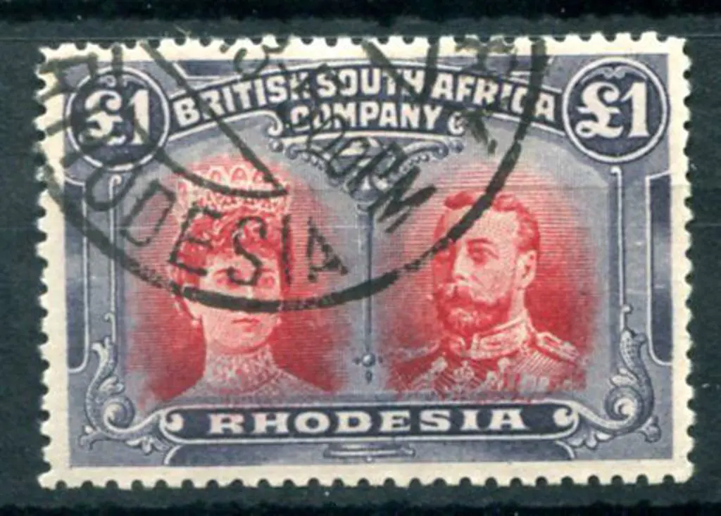 Rhodesia 1910/13 £1 crimson & slate black perf. 14 ... Image 1++