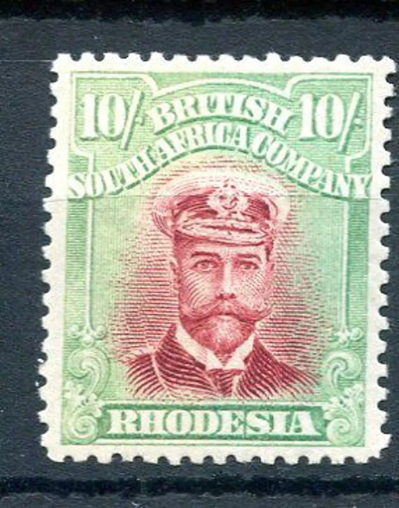 Rhodesia 1913/19 10/- deep rose & light green, Die ... Image 1++