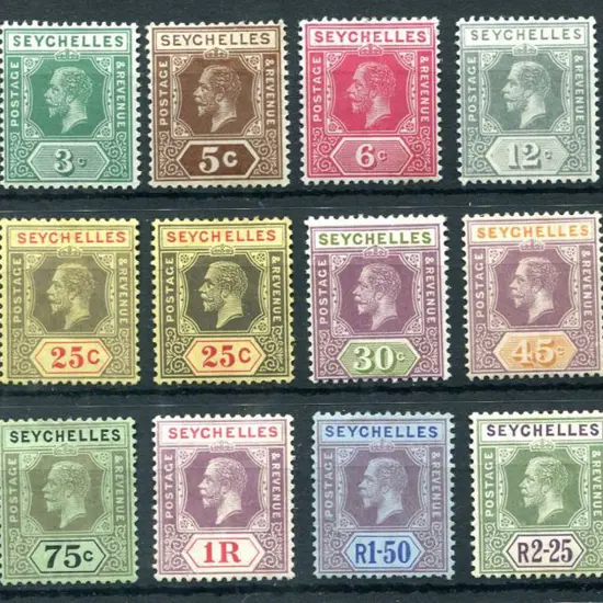 Seychelles 1917/22 KGV MCA wmk set to 5r incl two ...