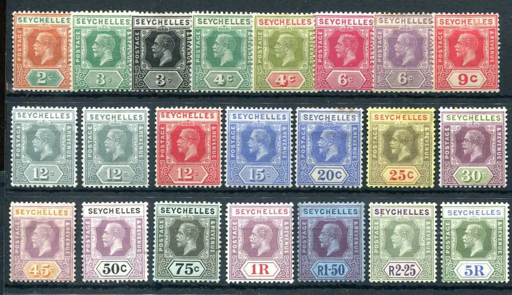 Seychelles 1921/32 KGV script wmk set to 5r incl ... Image 1++