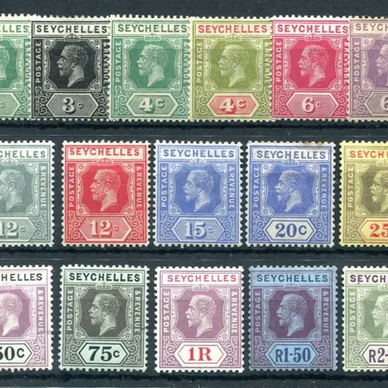 Seychelles 1921/32 KGV script wmk set to 5r incl ...