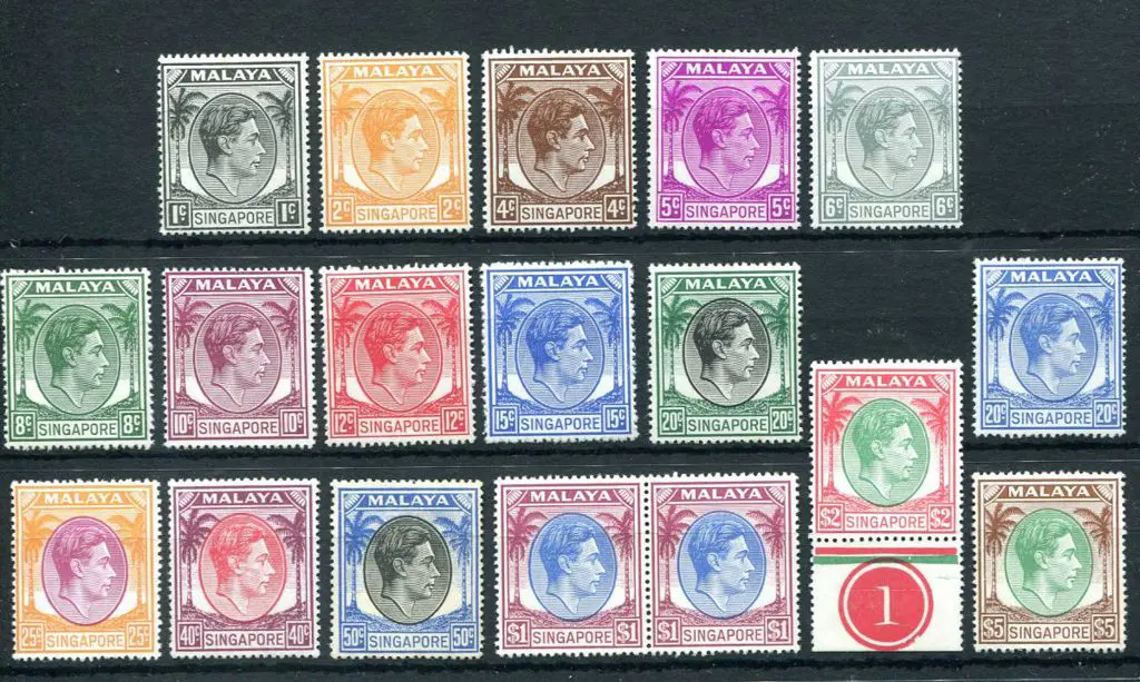 Singapore 1948/52 1c to $5 KGVI perf. 17½x18 (no ... Image 1++