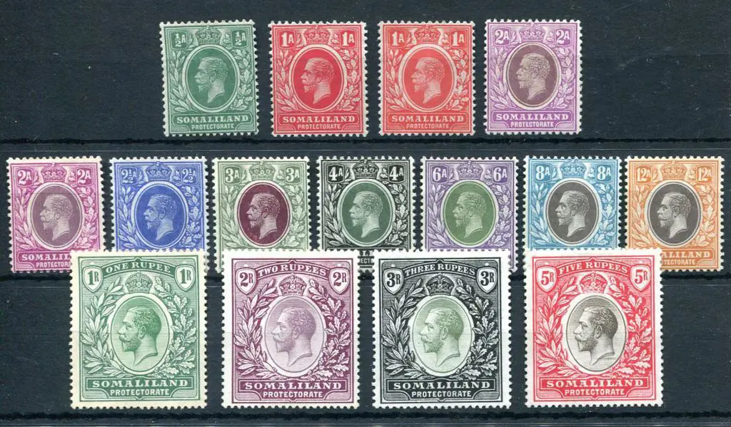 Somaliland Protectorate 1912/19 ½d to 5r KGV MCA ... Image 1++