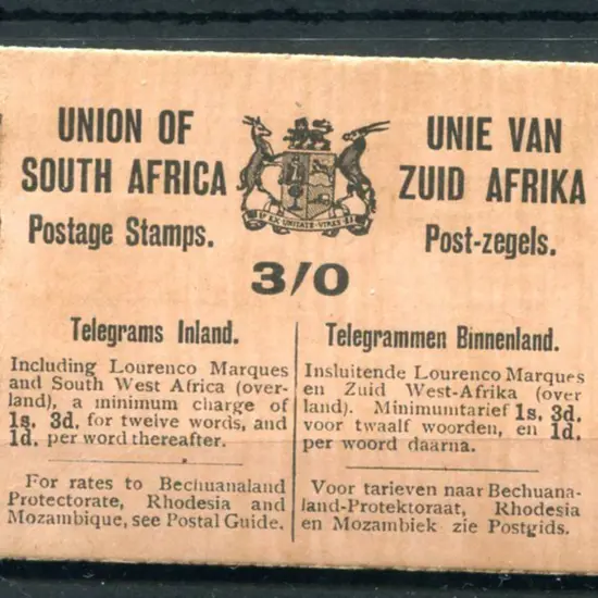 South Africa 1921 3/- booklet missing one pane of ...
