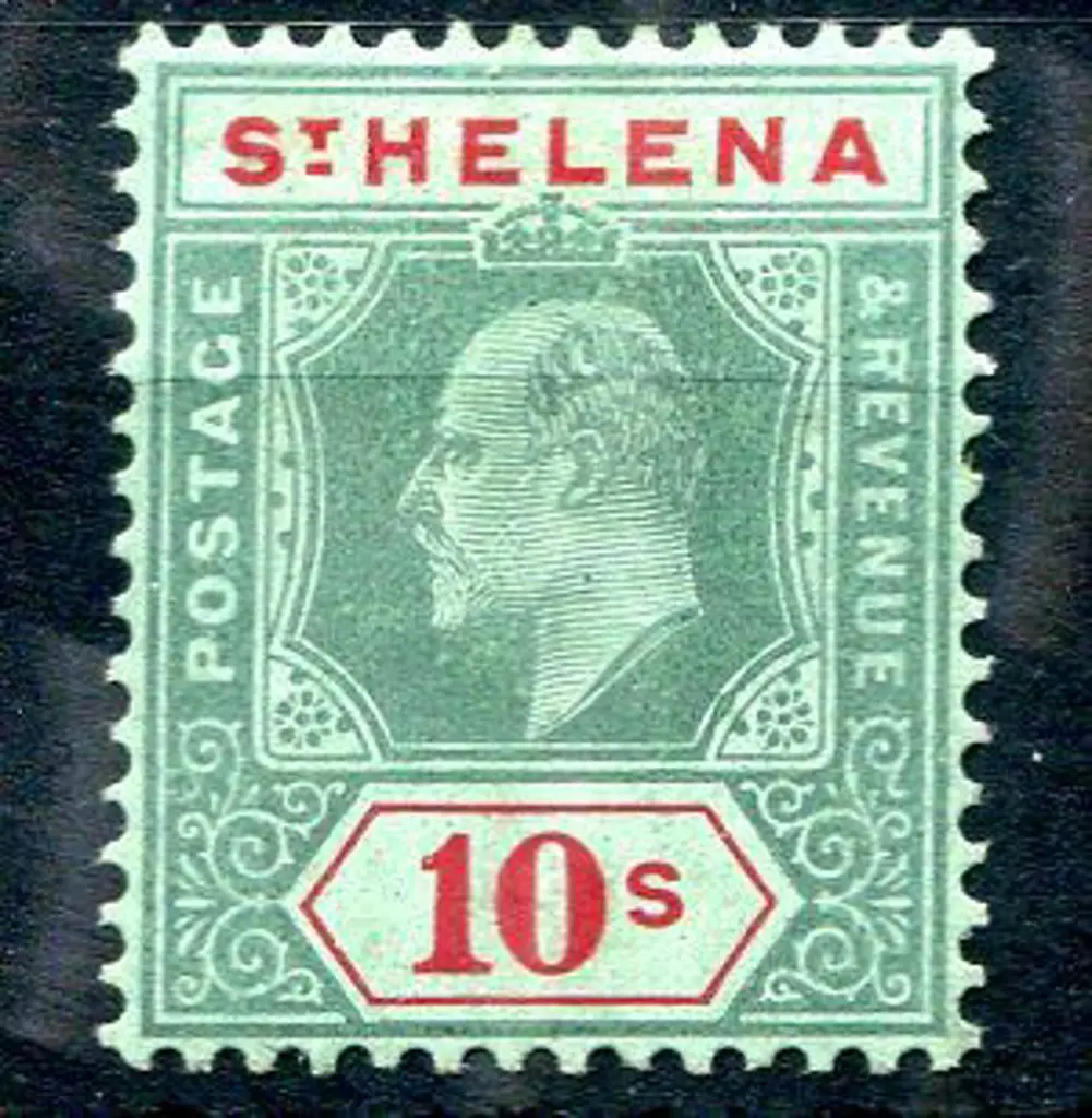 St Helena 1908/11 10/- green & red on green, Cr/CA ... Image 1++