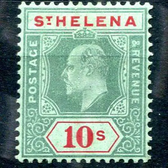 St Helena 1908/11 10/- green & red on green, Cr/CA ...