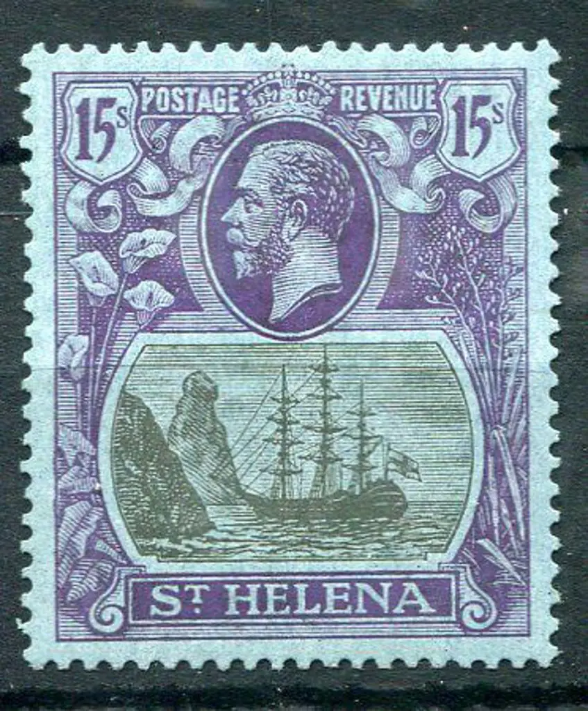 St Helena 1922/37 15/- grey & purple on blue KGV. ... Image 1++