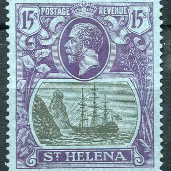 St Helena 1922/37 15/- grey & purple on blue KGV. ...