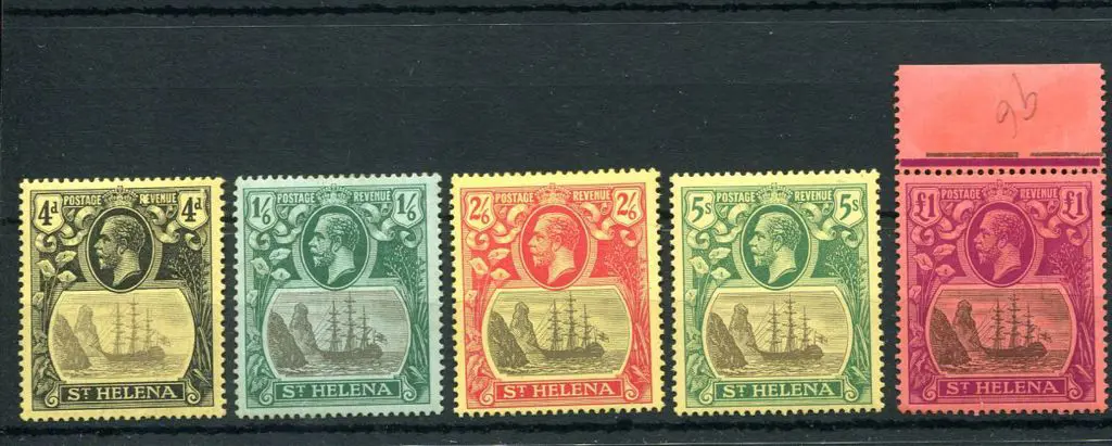 St Helena 1922/37 4d to £1 KGV Badge MCA wmk set ... Image 1++