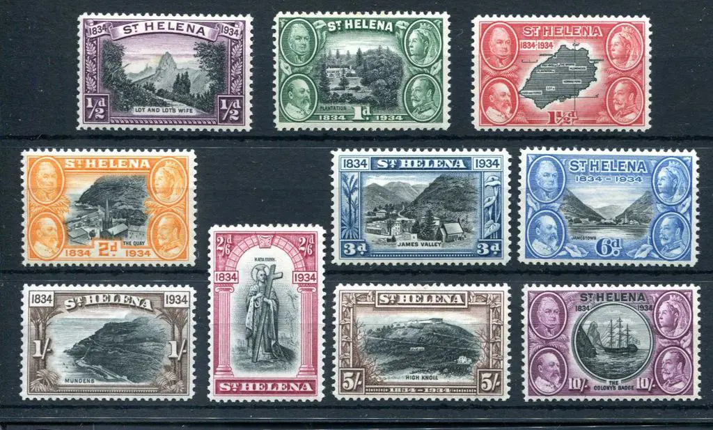 St Helena 1934 Centenary set of 10. Fresh MLH & ... Image 1++