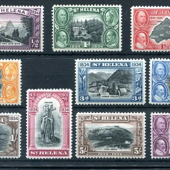 St Helena 1934 Centenary set of 10. Fresh MLH & ...