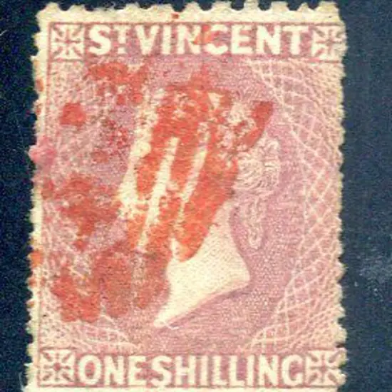 St Vincent 1873 1/- lilac rose, perf. 11x15. Used ...