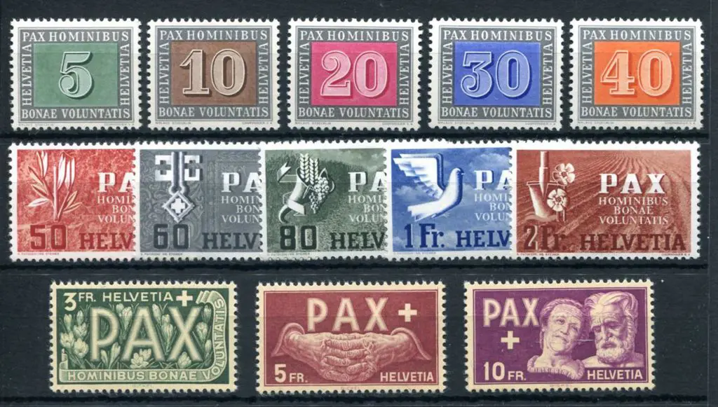 Switzerland 1945 Peace set of 13. MLH. SG 447/59, ... Image 1++
