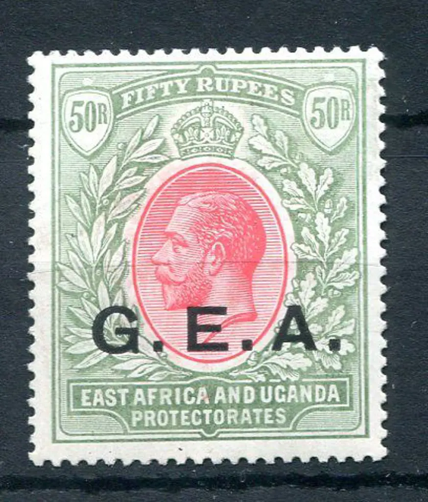 Tanganyika 1917/21 "G.E.A." ovpt on 50r carmine & ... Image 1++