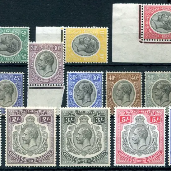 Tanganyika 1927/31 KGV heads to 10/-, latter with ...