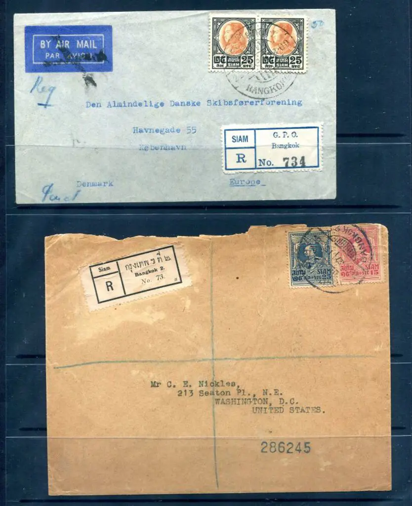 Thailand 1927 Registered cover to USA with Bangkok ... Image 1++