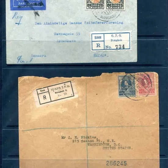 Thailand 1927 Registered cover to USA with Bangkok ...