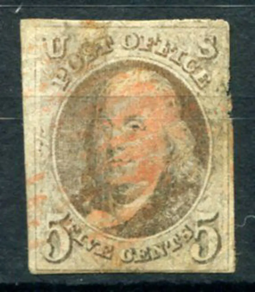 USA 1847 5¢ Franklin used by light red ... Image 1++