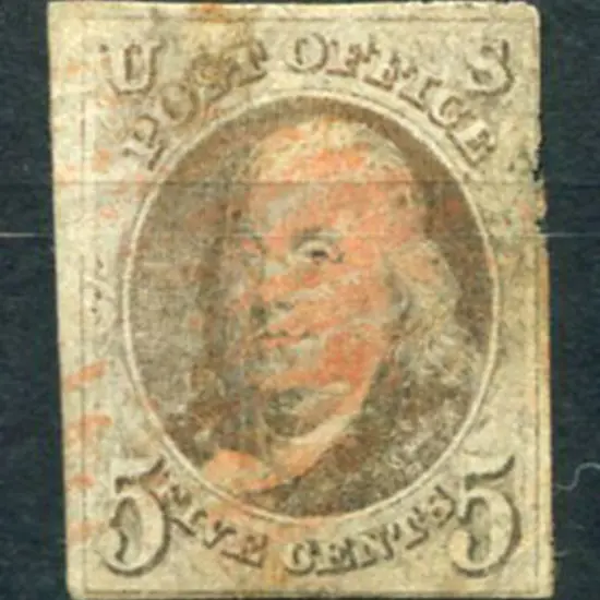 USA 1847 5¢ Franklin used by light red ...