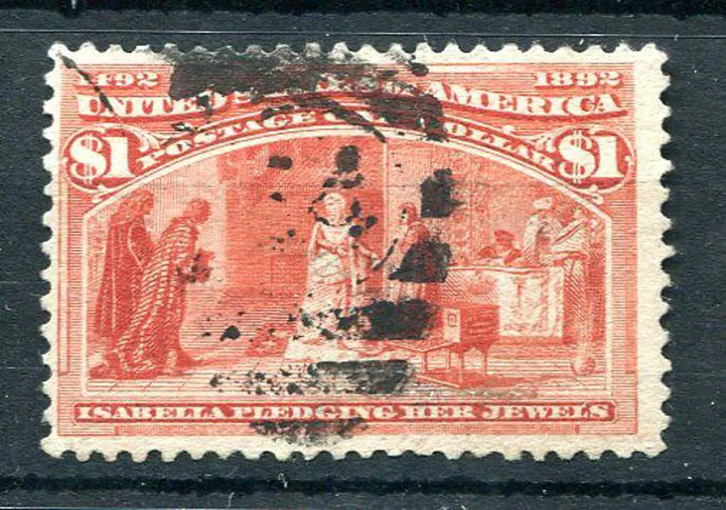USA 1893 $1 Columbus in dark salmon shade. Used ... Image 1++