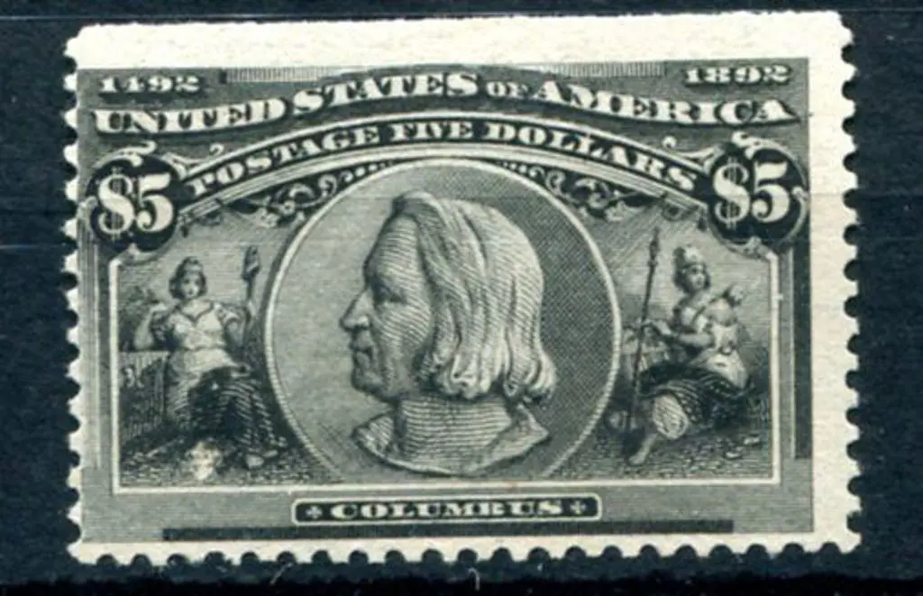 USA 1893 $5 black. Mint without gum. Straight edge ... Image 1++