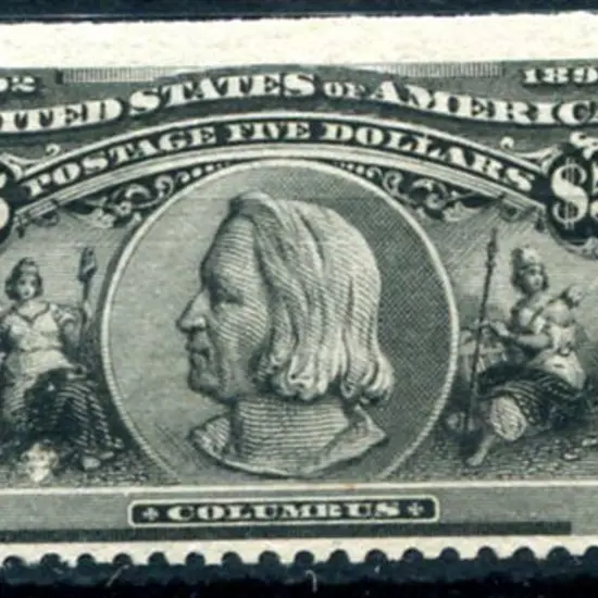 USA 1893 $5 black. Mint without gum. Straight edge ...