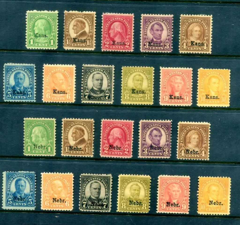 USA 1929 "Kans" & "Nebr." ovptd sets of 11. MLH ... Image 1++