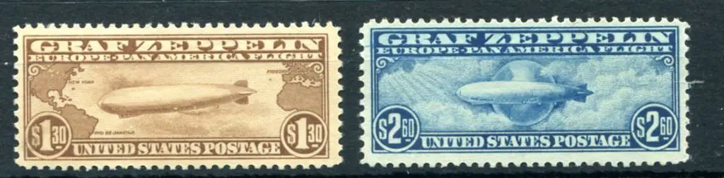 USA 1930 $1.30 brown & $2.60 blue Zeppelins ... Image 1++