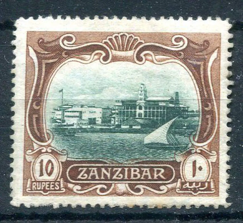 Zanzibar 1908/09 10r blue-green & brown. Sweated ... Image 1++