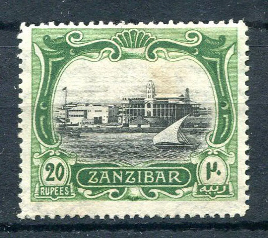 Zanzibar 1908/09 20r black & yellow-green, MLH but ... Image 1++