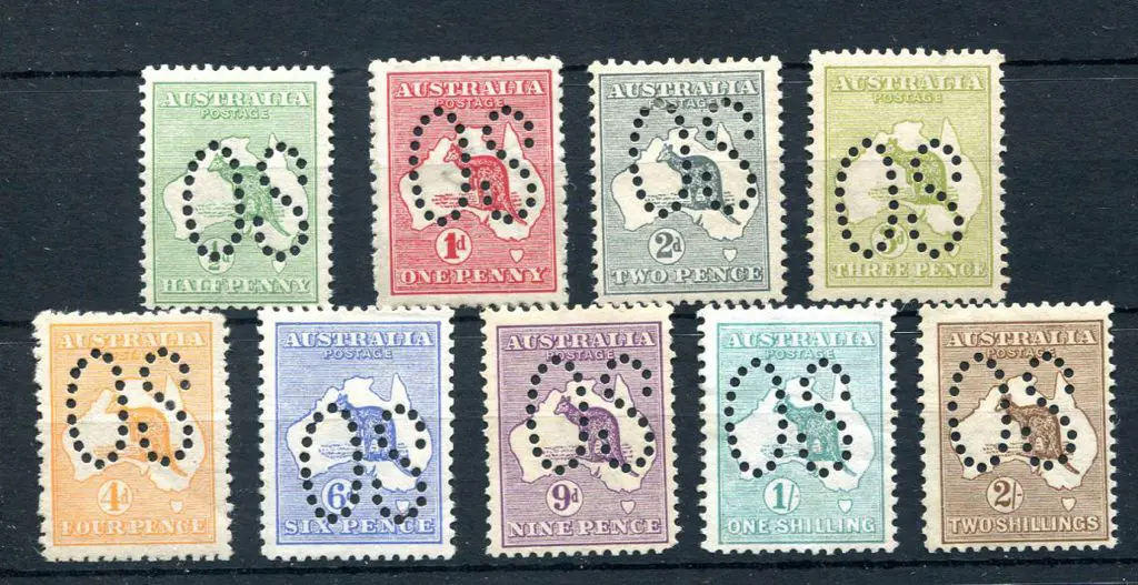 ½d to 2/- set all perfined large "OS". ½d, 1d, 3d ... Image 1++