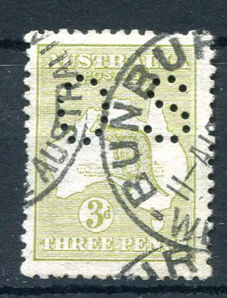 3d olive Die II perfined small "OS". Fine used ... Image 1++