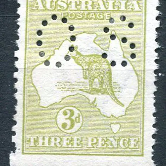 3d pale olive-green Die I perfined small "OS". ...