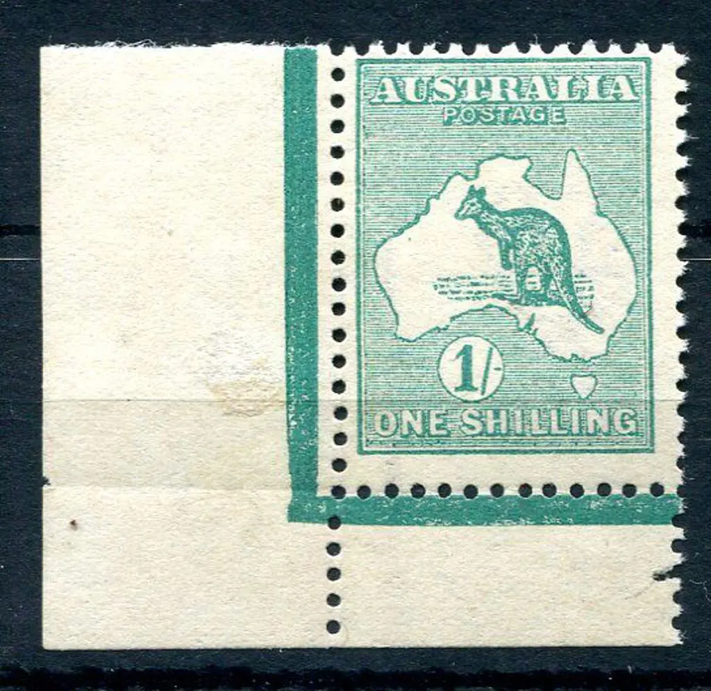 1/- blue-green bottom left corner selvedge ... Image 1++